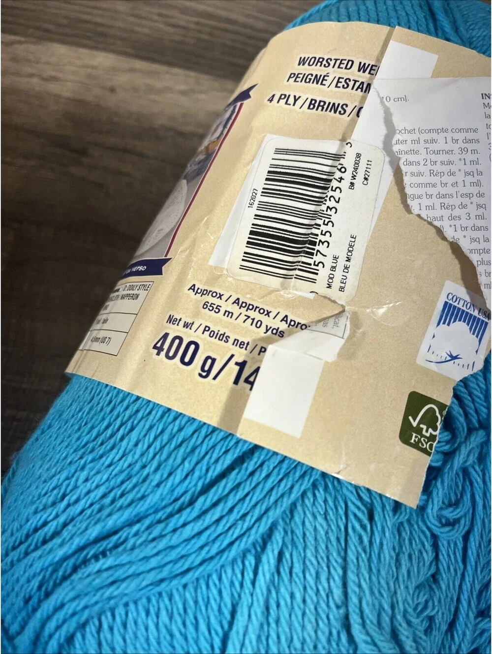 Bernat HANDICRAFTER COTTON  Ultrasoft Yarn LOT of 2 SKEINS Plum & MOD Blue